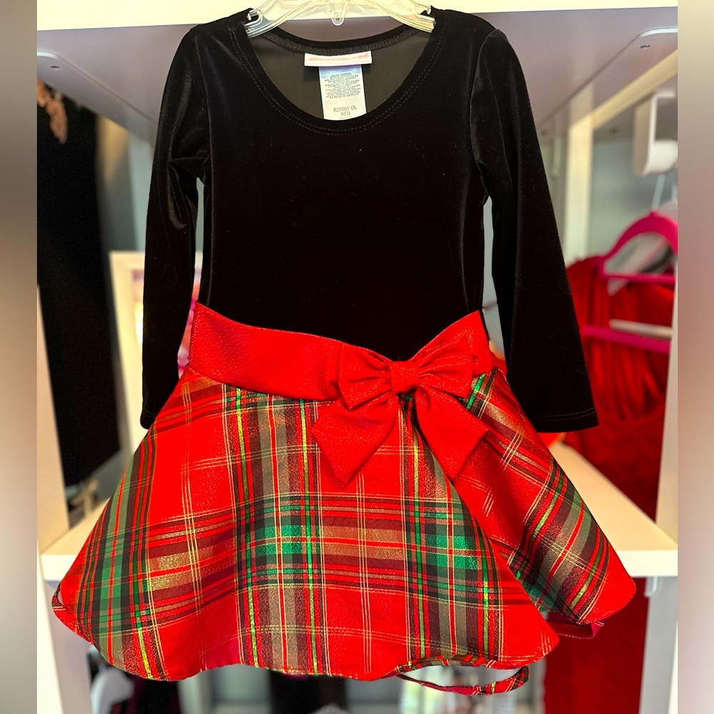 Bonnie Jean Holiday Metallic and Velvet plaid Dress